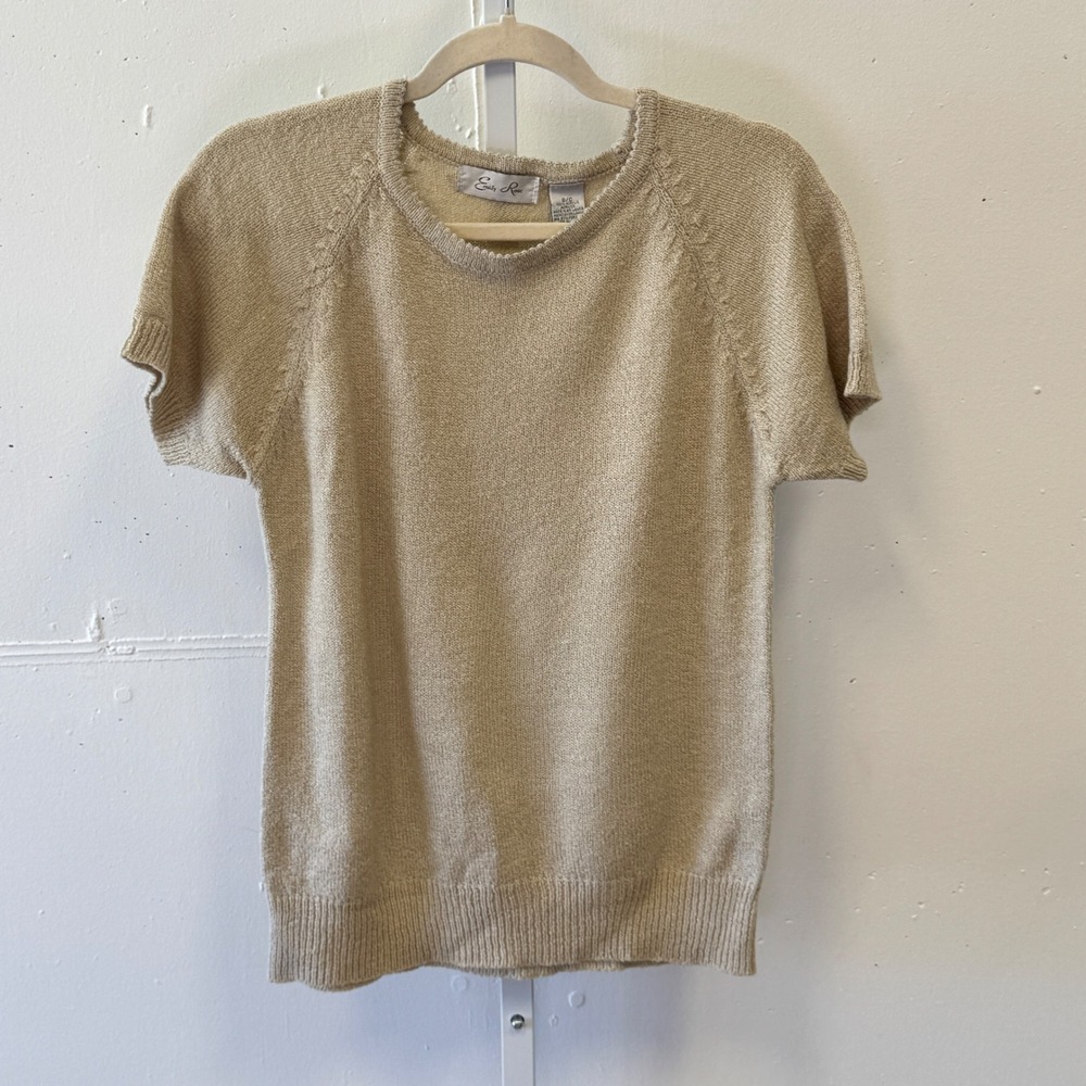 Vintage Emily Rose Women's Short Sleeve Knit Sweater Champagne Gold Crew Neck Sm